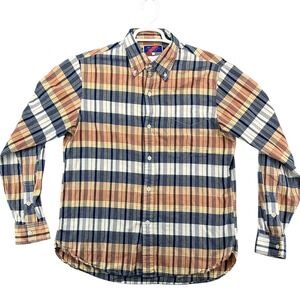 Best Made Co Plaid Button Down Shirt Mens Large Orange Navy Cotton Long Sleeve